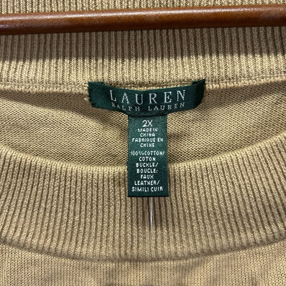 Lauren Ralph Lauren Women Faux Leather Buckle‎ Neck Sweater Sz 2X Brown